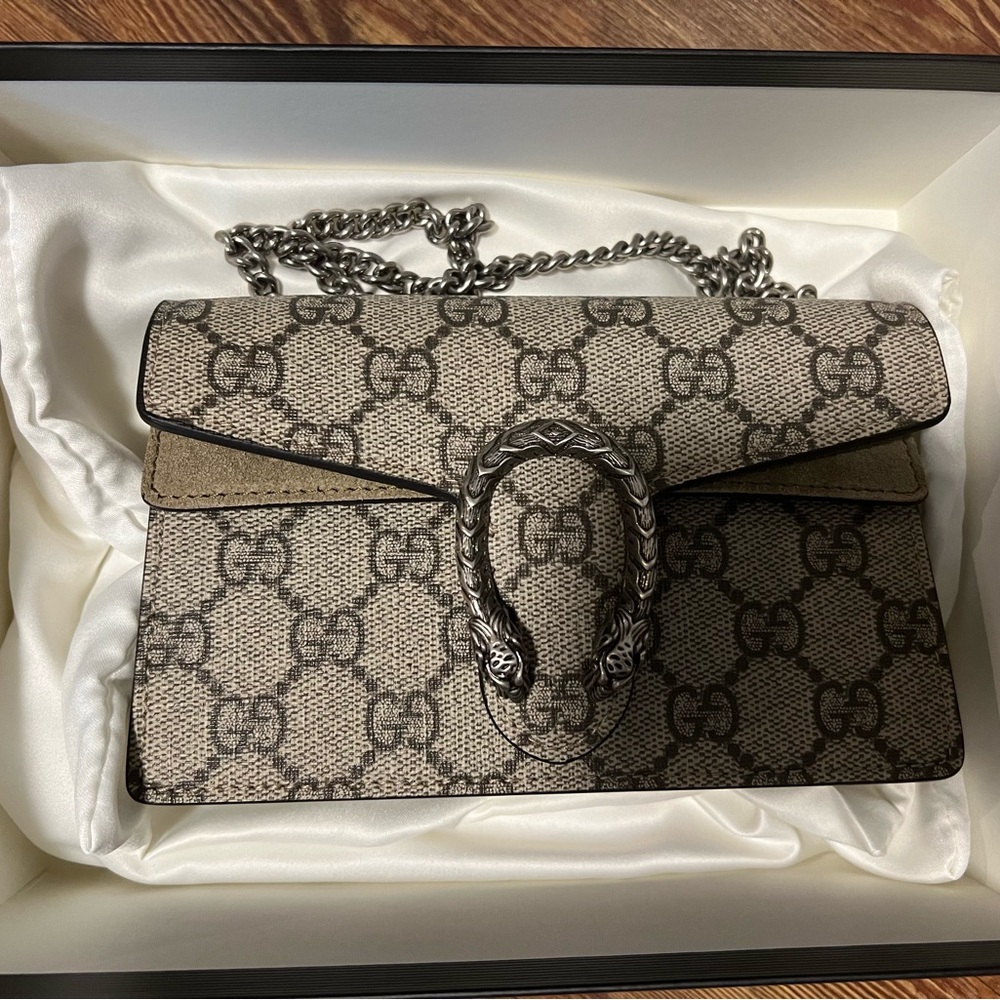 Dionysus super mini printed coated-canvas and suede shoulder bag